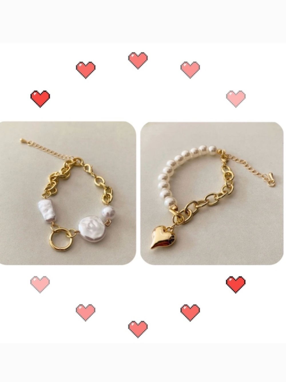 2 item.14K Gold Plated baroque pearl bracelets, lenth: adjustable